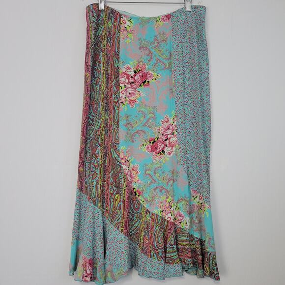 Vintage Dresses & Skirts - Y2K Floral Mixed Patchwork Print Maxi Skirt sz 12 Multicolor Boho Fairy Cottage